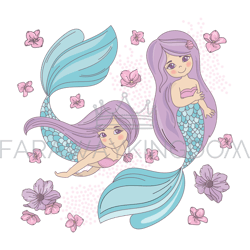 purple mermaids underwater princess vector illustration set