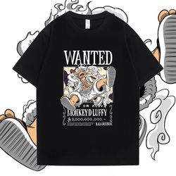 Luffy Wanted Poster Printed T-Shirt , King of The Pirates T-Shirt , Luffy Gear 5 T-Shirt , Sun God Nika T-Shirt Alternat