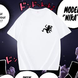 luffy sun god nika gear 5 printed t-shirt , king of the pirate t-shirt , pirate anime t-shirt , luffy silhouette printed