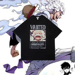 luffy wanted poster printed t-shirt , king of the pirates t-shirt , pirate anime t-shirt , luffy gear 5 t-shirt , sun go