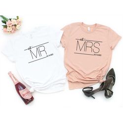mr and mrs shirt, honeymoon shirt, wedding shirt, wedding party t-shirt, wife and hubs shirts, just married shirts, matc