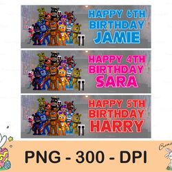 personalised five nights at freddies birthday party banners png, digital download prints, digital print