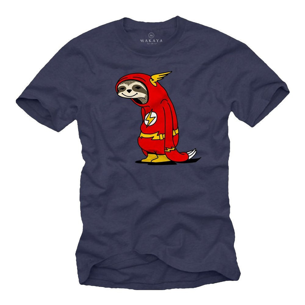 Funny men's T-shirt with print, flash sloth, blue, cool nerd gift for him - large sizes, round neck, S - 5XL - 1.jpg