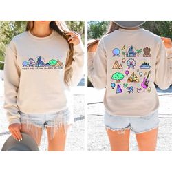 meet me at my happy place sweatshirt, family vacation shirt, disney park world, disneyland epcot festival shirt, disney