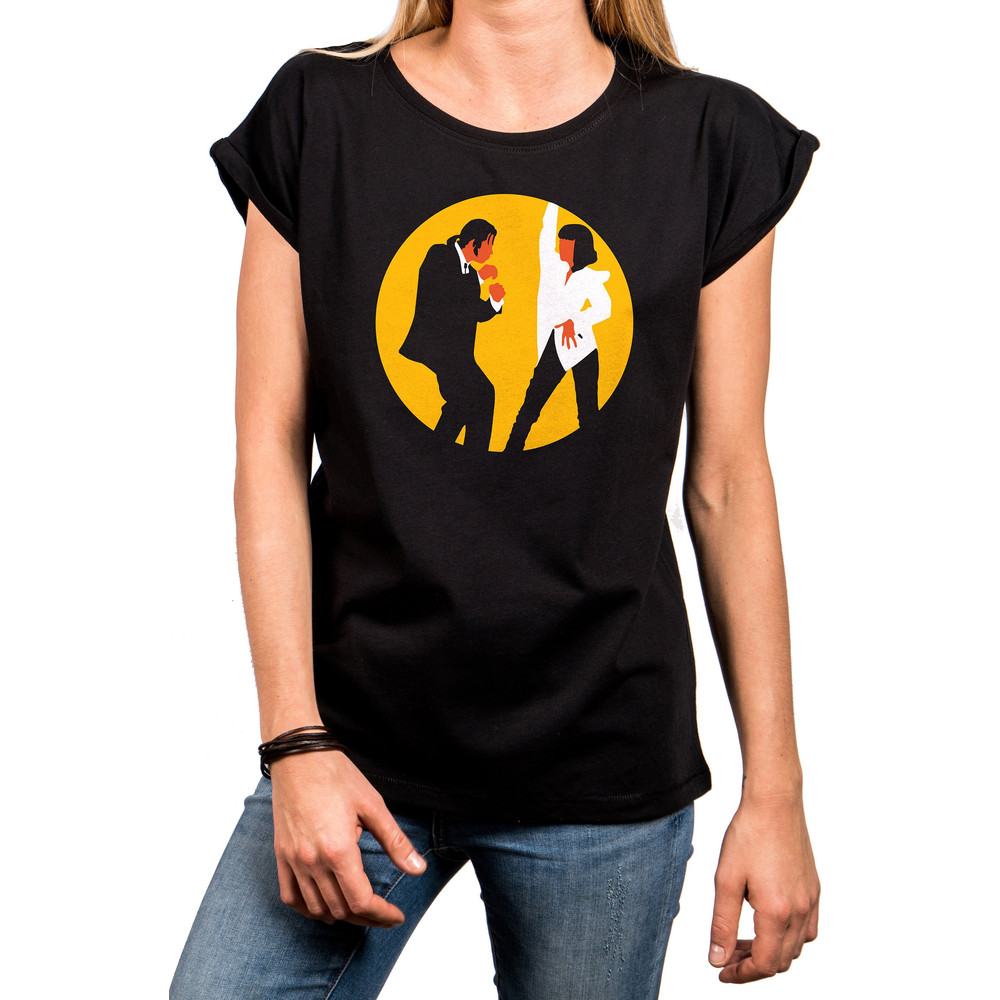 Cool ladies T-shirt with print, Mia & Vincent dancing, pulp, loose fit, large sizes, black, size XS to 5XL - 1.jpg