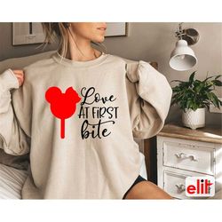 love at first bite sweatshirts, mickey mouse snack sweatshirt, vacation matching sweatshirt, disney world trip disneylan