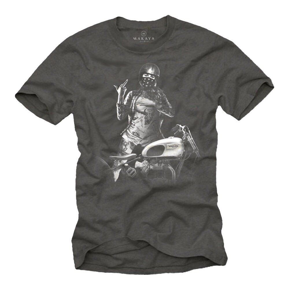 Mens Biker T-Shirt Black - Tattoo Pin Up Girl with Motorcycle - Motorbike Gifts - Tee Size S-XXXXXL - 2.jpg