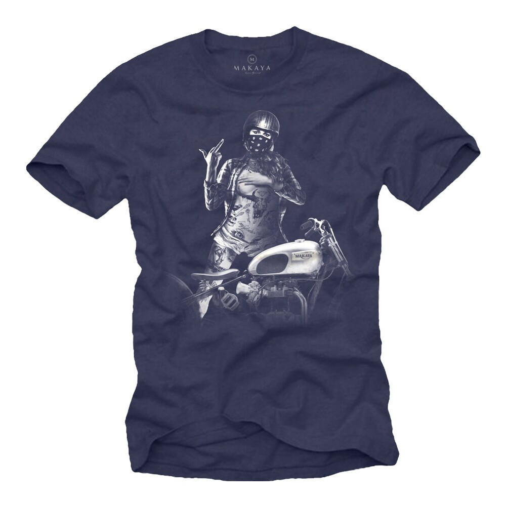 Mens Biker T-Shirt Black - Tattoo Pin Up Girl with Motorcycle - Motorbike Gifts - Tee Size S-XXXXXL - 3.jpg