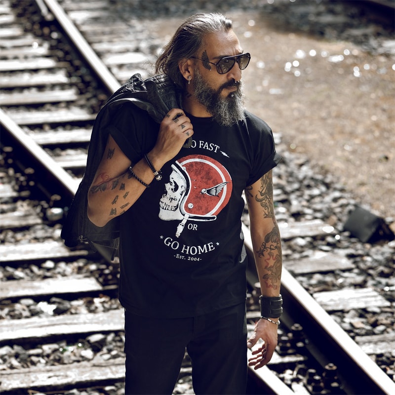 Vintage Motorcycle Helmet Tee Shirt for men - Go Fast - Skull Biker Tshirts black S-XXXXXL - 1.jpg