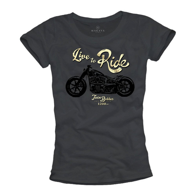 Womens Vintage Biker T-Shirt - Live to Ride - Rockabilly Summer Top with Motorbike Print SML - 1.jpg