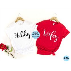 hubby wifey shirts, couple matching shirts, wife husband tee, wedding gift, bride gift tee, honeymoon shirt, just marrie