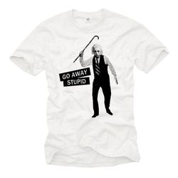 cool  albert einstein t-shirt for men with funny saying  go away stupid white s-xxxxxl