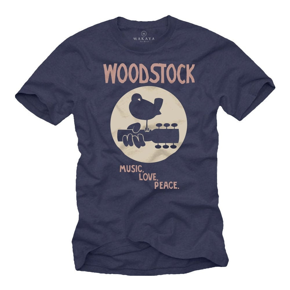 Makaya Mens Vintage Music Gift Woodstock T-Shirt Blue S-XXXXXL - 1.jpg
