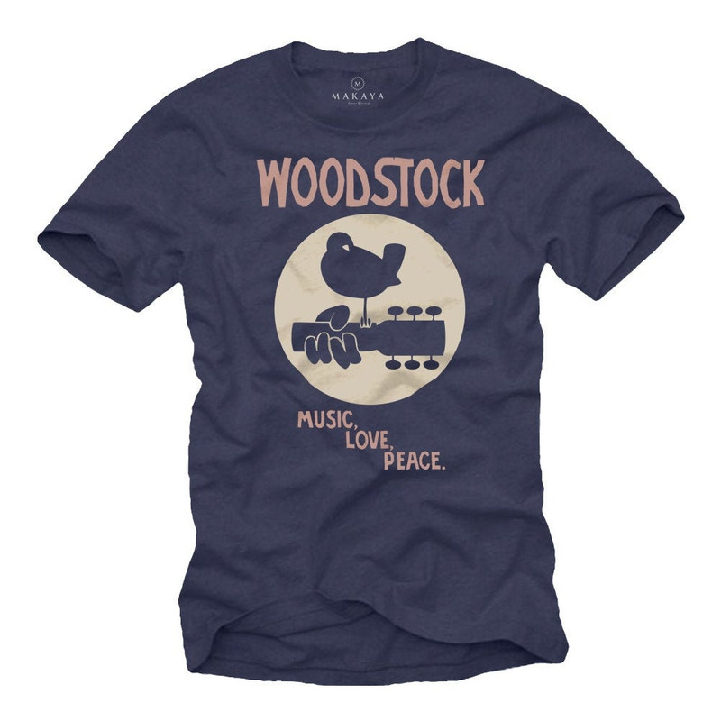 Makaya Mens Vintage Music Gift Woodstock T-Shirt Blue S-XXXXXL - 1.jpg