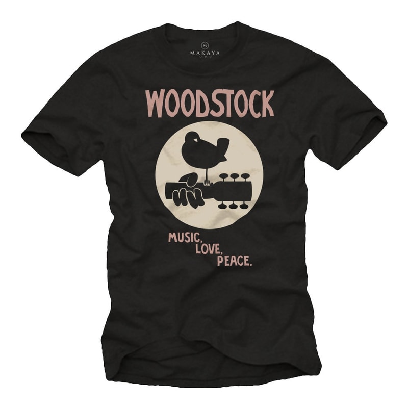 Makaya Mens Vintage Music T-Shirt - Woodstock Black S-XXXXXL - 1.jpg