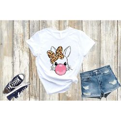 cute easter bunny leopard shirt, happy easter day shirt, bunny leopard shirt, ladies easter bunny shirt, bubble gum bunn