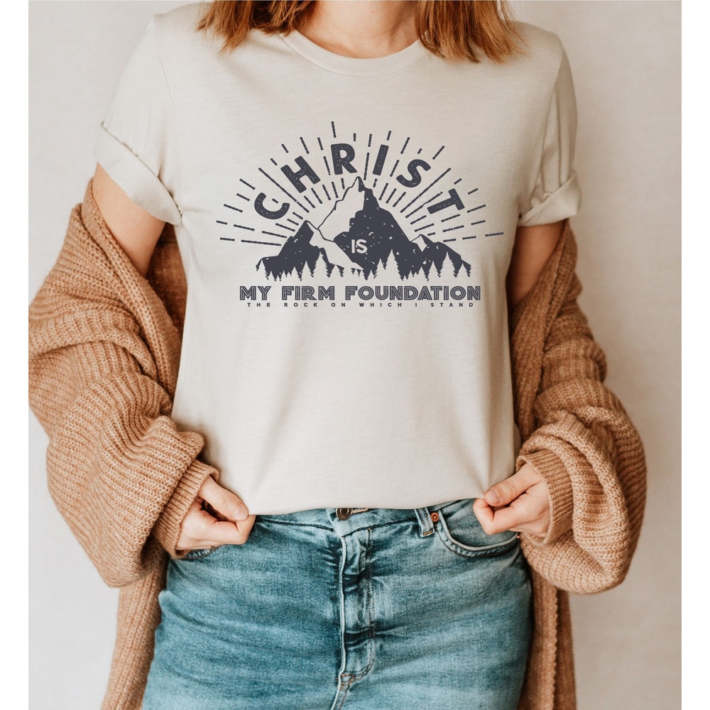 Christ Is My Firm Foundation Shirt, Warrior Of Christ Graphic Tee, Men Of Faith, Jesus Christian Shirt, Holy Mountain Shirt, Religious Gifts - 2.jpg