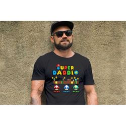 personalized super daddio game shirt, super dad gamer shirt, personalized kids, custom kids name dad shirt, funny father
