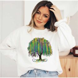 mardi gras tree sweatshirt, new orleans, nola shirt, fat tuesday sweatshirt, watercolor mardi gras bead tree, mardi gras