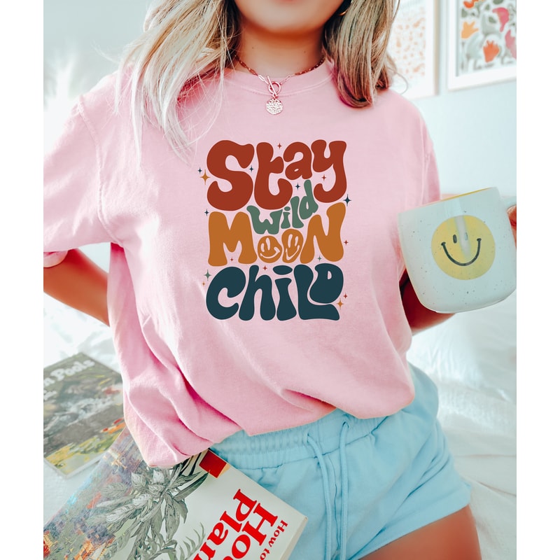 Stay Wild Moon Child, Retro Comfort Celestial Shirt, Preppy Aesthetic Shirt, Vintage Spiritual Shirt, Boho Moon Shirt, Phases Astrology Gift - 2.jpg