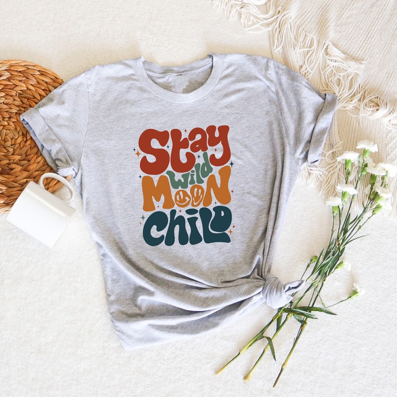 Stay Wild Moon Child, Retro Comfort Celestial Shirt, Preppy Aesthetic Shirt, Vintage Spiritual Shirt, Boho Moon Shirt, Phases Astrology Gift - 3.jpg