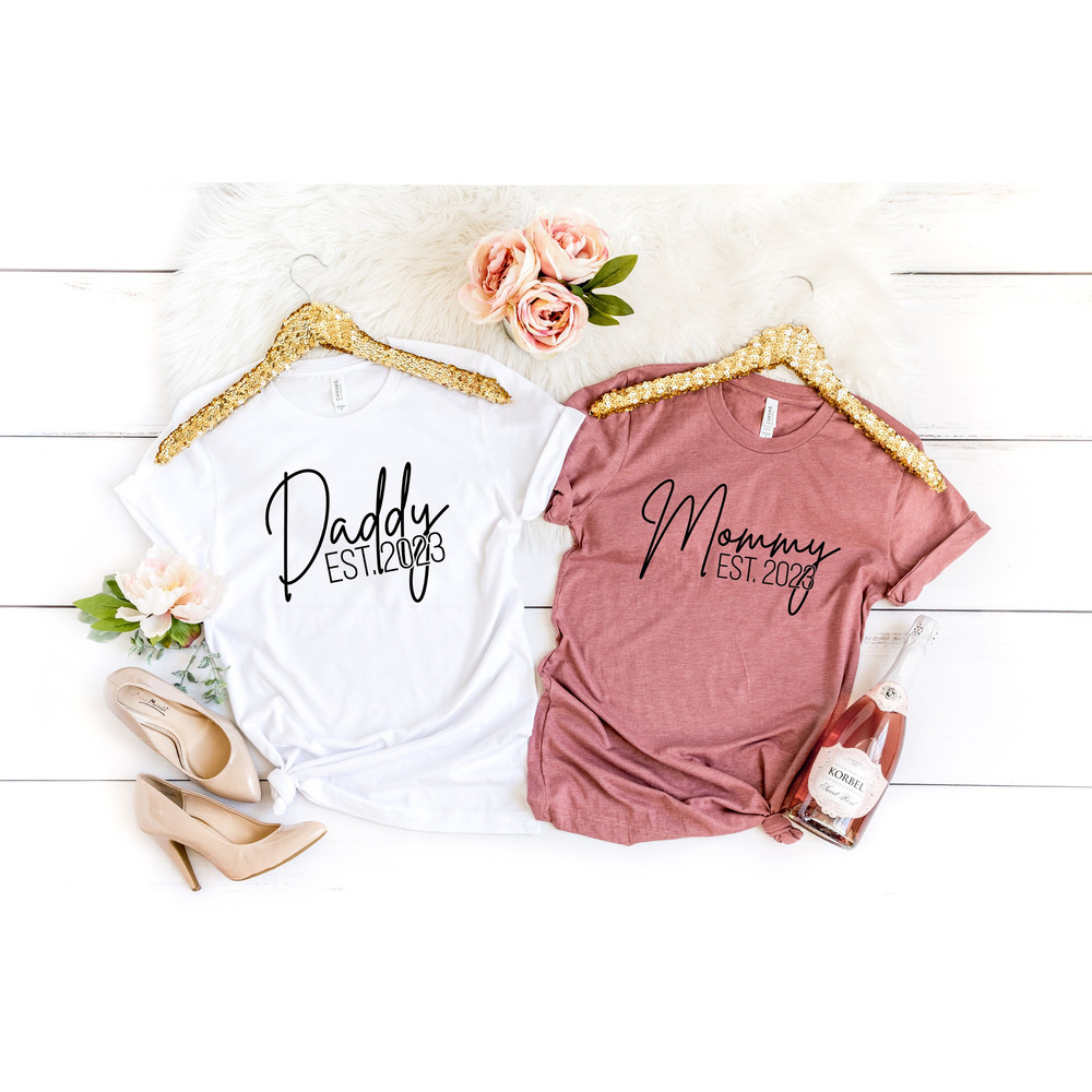Daddy Est 2023 Mommy East 2023,Promoted To Be Family Tee,Pregnancy Announcement Tshirt,Mom To Be Shirt,Funny Pregnancy Tee,Baby Reveal Shirt - 1.jpg