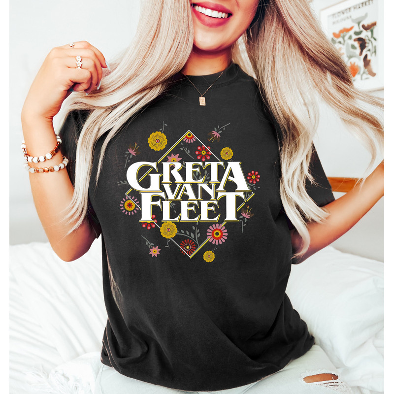 Floral Greta Van Fleet Shirt, Retro Musical Shirt, Boho Vintage Musician Shirt, Van Fleet Merch, Retro Greta Van Fleet Tshirt, Dream In Gold - 1.jpg