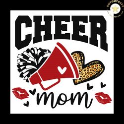 cheer mom svg png, football leopard heart svg, leopard glitter red cheerleader svg