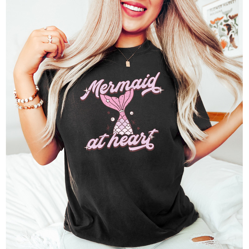 Mermaid At Heart, Mermaid Theme Birthday Girl Shirt, Mermaid Girl Shirt, Aesthetic Mermaid Girl Tshirt, Mermaid Girl Outfit, Mermaid Sweater - 1.jpg