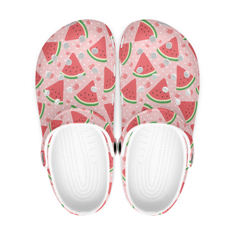Fruit salad summer fruit Crocs clogs, pink watermelon shoes women, beach slippers melon.jpg