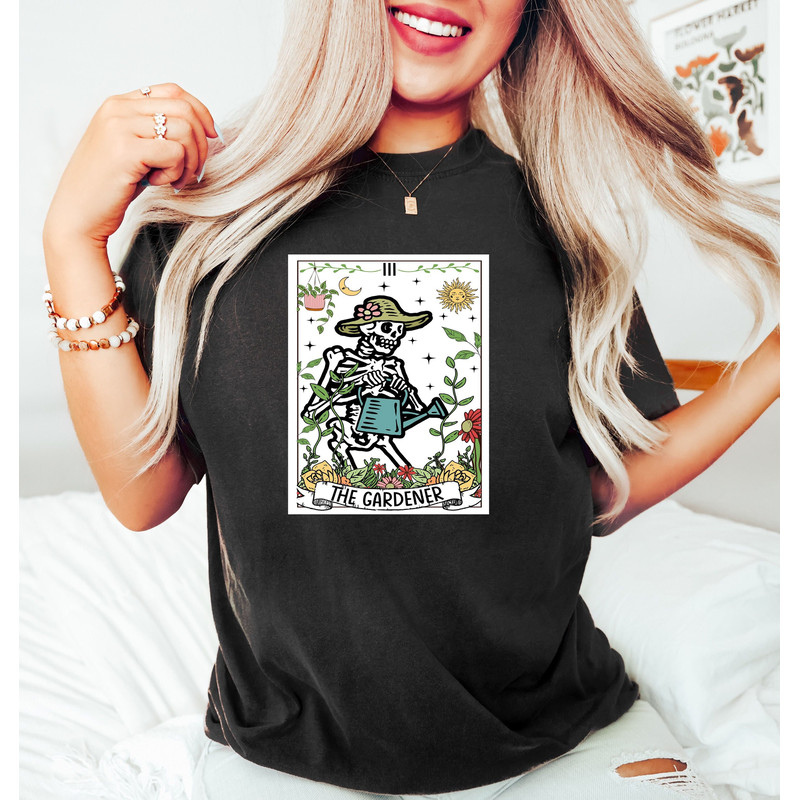 The Gardener Tarot Card Shirt, Plant Lover Shirt, Farmer T Shirt, Gift For Gardeners, Botanical Shirt, Gardening Shirt, Skeleton Shirts - 1.jpg