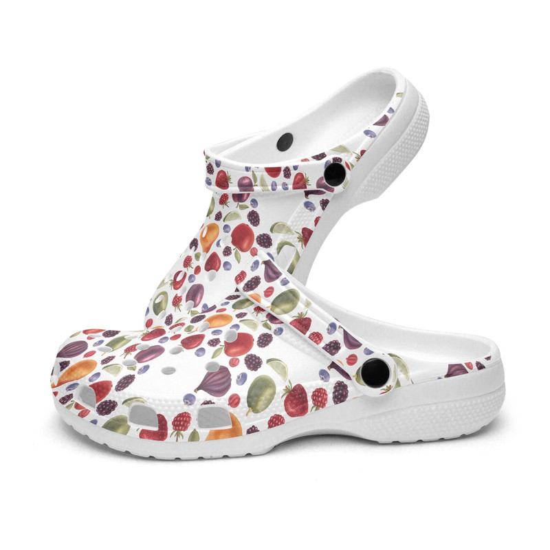 Unisex CrocClogs Fruit Salad Summer Fruits Retro Geo 1980s Groovy Hippie Cool Summer Berries Apples Pears.jpg