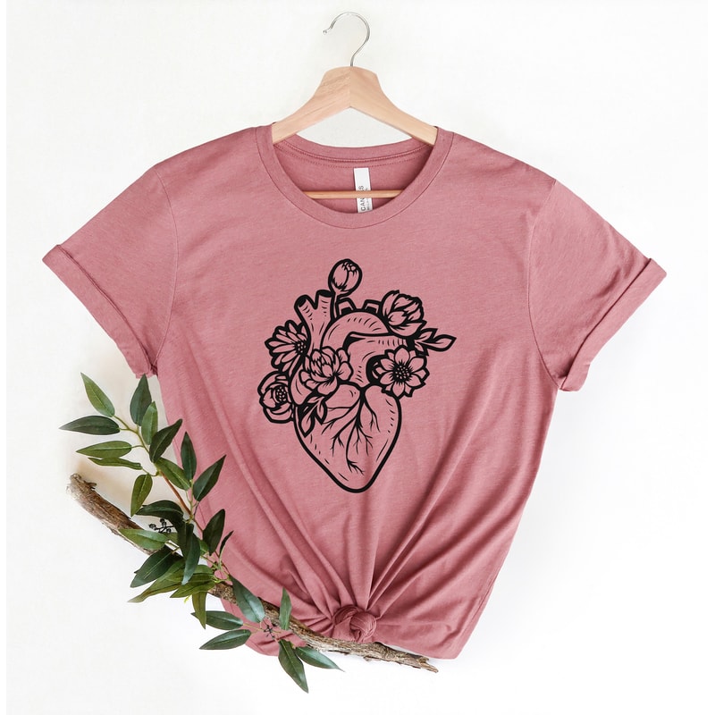 Floral Heart Shirt,Floral Heart Sweatshirt,Doctor Shirt,Health Shirt,Flowers Heart Tees,Heart Surgery,Botanical Heart Shirt,Wildflowers Tee - 2.jpg
