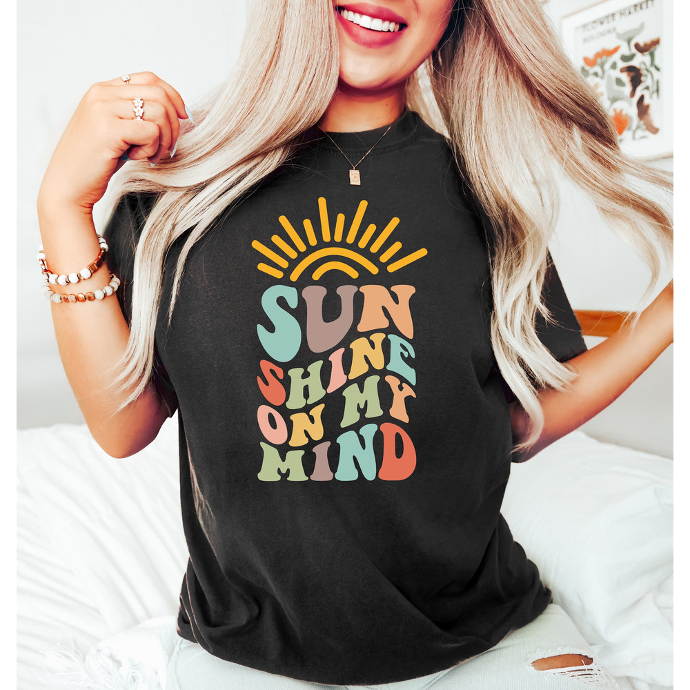 Sunshine On My Mind,Womens Unisex Crewneck,Vintage Sunshine Shirt,Retro Boho Shirt,Hiking Tshirt,Sun Graphic Tee,Retro Comfort Unisex Tshirt - 1.jpg