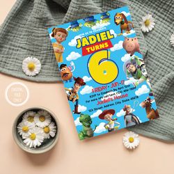 personalized file toy story invitation, toy story birthday, party buzz lightyear woody birthday invite card png only