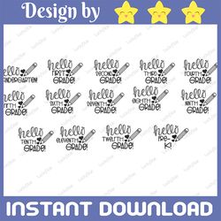 back to school svg bundle, first day of school svg, hello second grade svg, prek, kindergarten silhouette png eps dxf