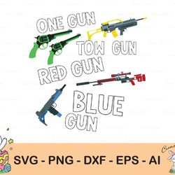one gun two gun red gun blue gun svg,digital print design, digital download svg/png/pdf/dxf/eps cut files for cricut, si