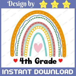 sublimation digital download hello 4th, fourth grade, back to school teacher boho rainbow png file for sublimation