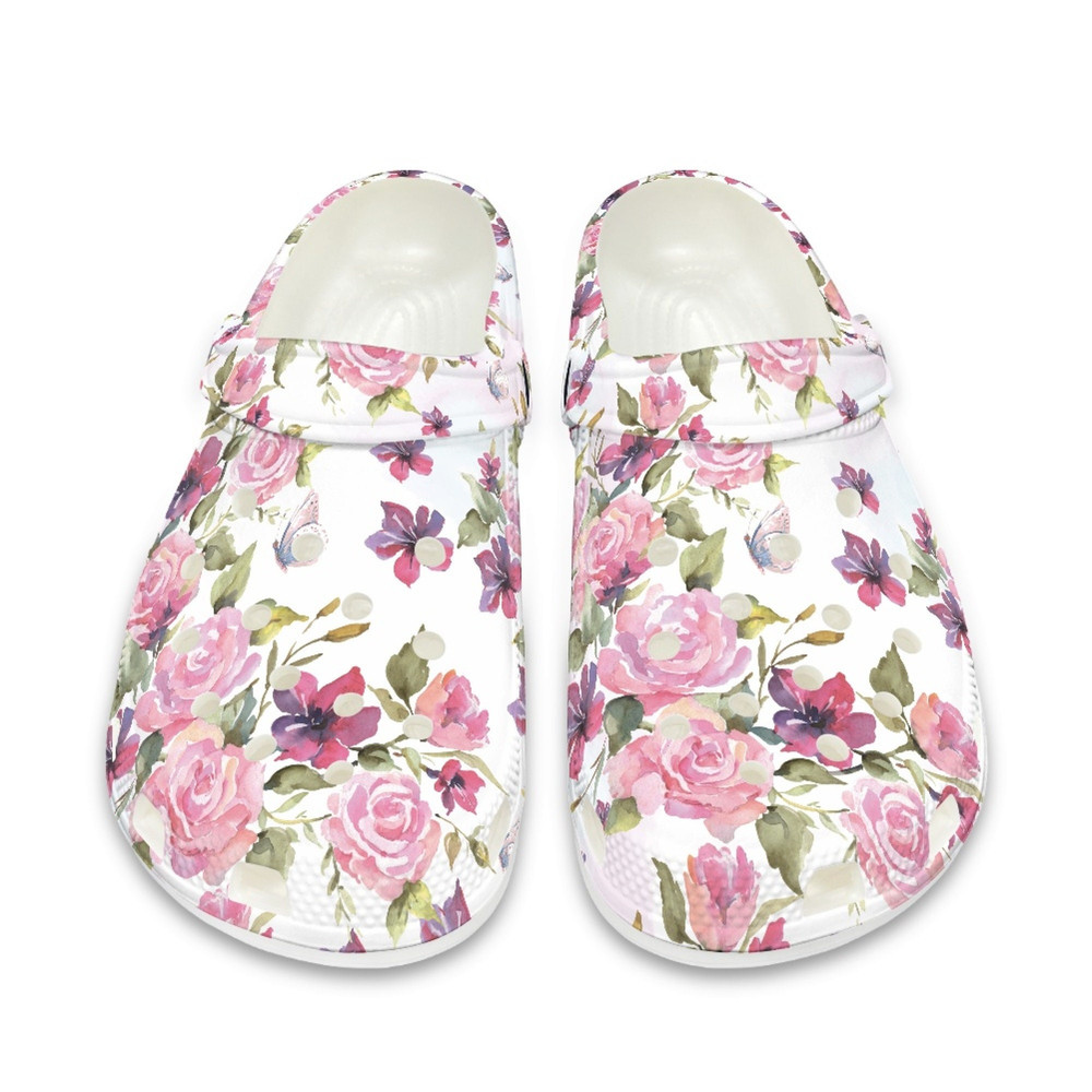Floral Crocs Shoes , Can be Personalized With Your Name , Rose Women Shoes , Flower Slippers For Her , EU Size 36-48.jpg