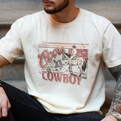 coors cowboy tshirt, mens beer shirt, the original coors cowboy tee, western rodeo, coors beer shirt, western t-shirt, v