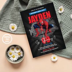 personalized file spiderman invitation | editable birthday party invitation | digital kids party invite png only