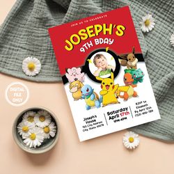personalized file pokemone birthday invitation with picture, pokemon birthday invitation, pikachu invitation png only