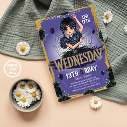 personalized file wednesday birthday invitation party invite printable editable addams family digital kid cake png only