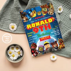 personalized file roblox invite roblox birthday invitation roblox party invitation roblox invitation printable png only