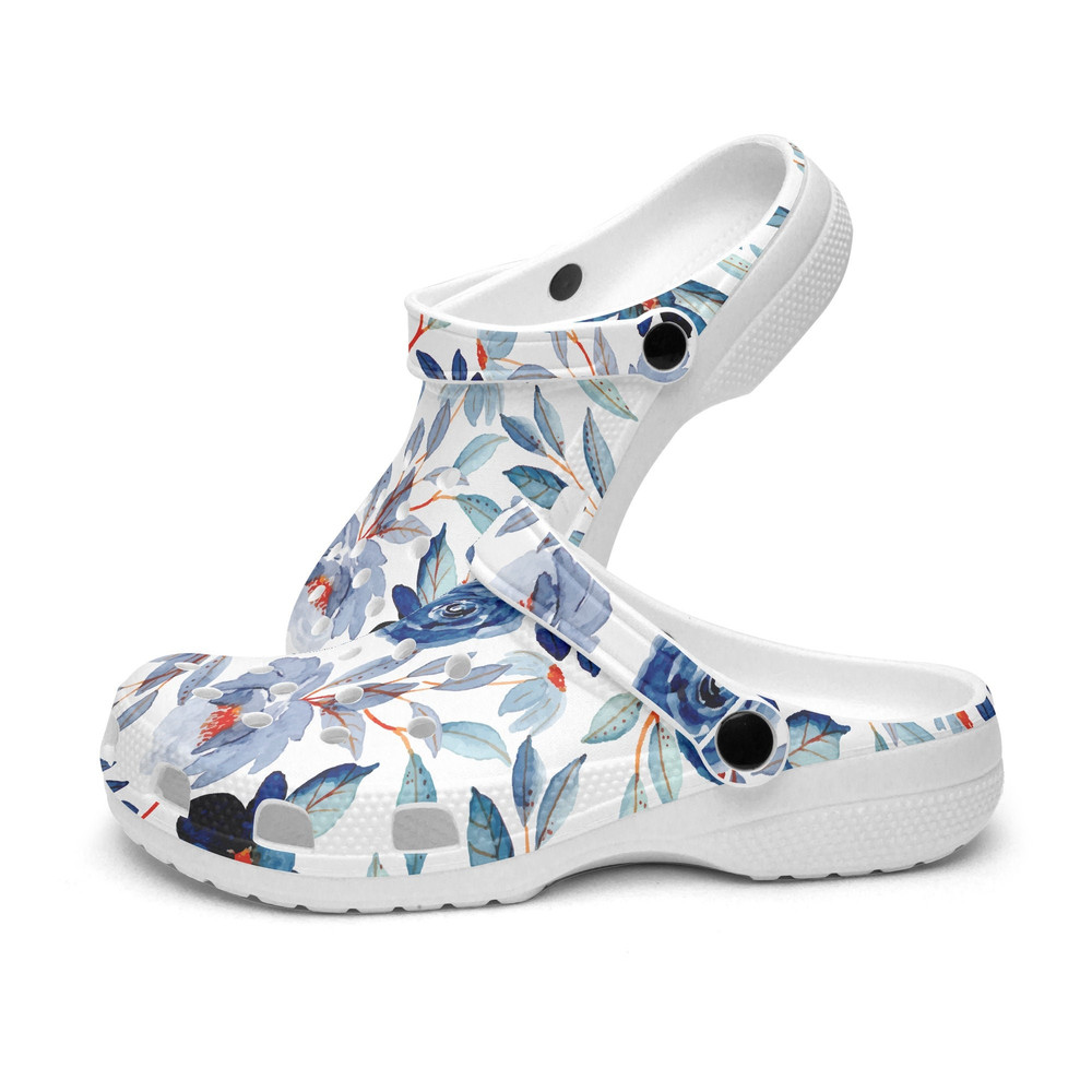 Unisex CrocClog Floral Retro Wild Poppy Rose Blues 1950s Chic 1960s Chic.jpg