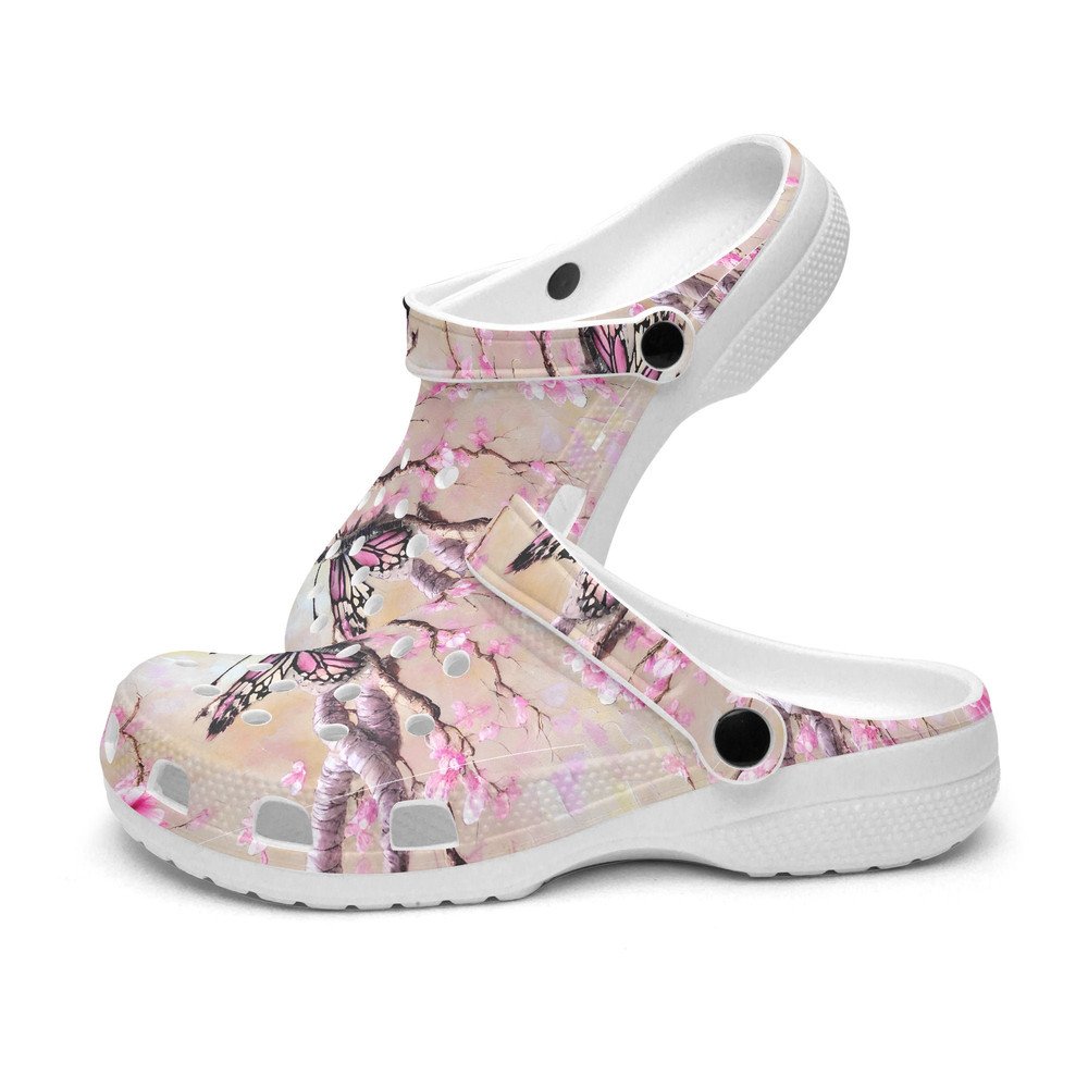 Unisex CrocClogs Cherry Blossom Japanese Butterfly Japan Groovy Vibes peace geometric Retro Print Peace Retro Hippie groovy cool.jpg