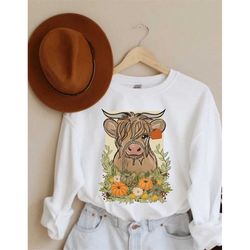long horn cow shirt, fall thankful cow shirt, pumpkin spice shirt, thanksgiving shirt, 2022 cute fall sweatshirt, thanks