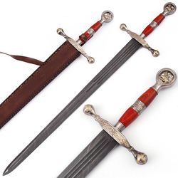 Custom HAND Forged Damascus Steel Viking Sword, Best Quality, Battle Ready Sword with leather heath mk5449m