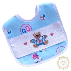 Cross Stitch Pattern | Bear Cross Stitch | Baby Embroidery | Baby Bib | PDF Pattern | V1