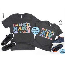 happiest mama on earth shirt, happiest kid on earth shirt, matching mama and kid shirts, family trip shirts, disney vaca